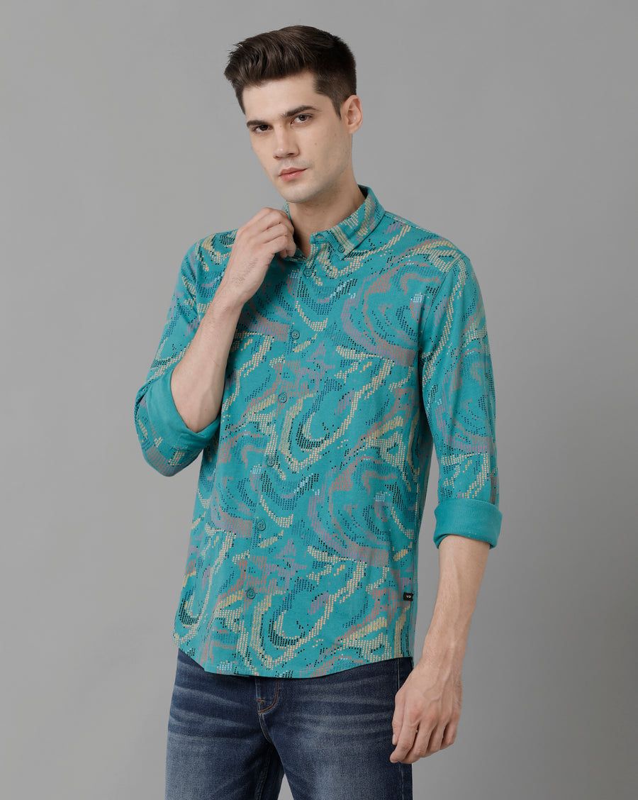 Voi Jeans Men's Teal Slim Fit  Shirt
