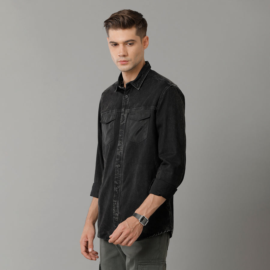 Voi Jeans Mens Black Slim Fit Shirt