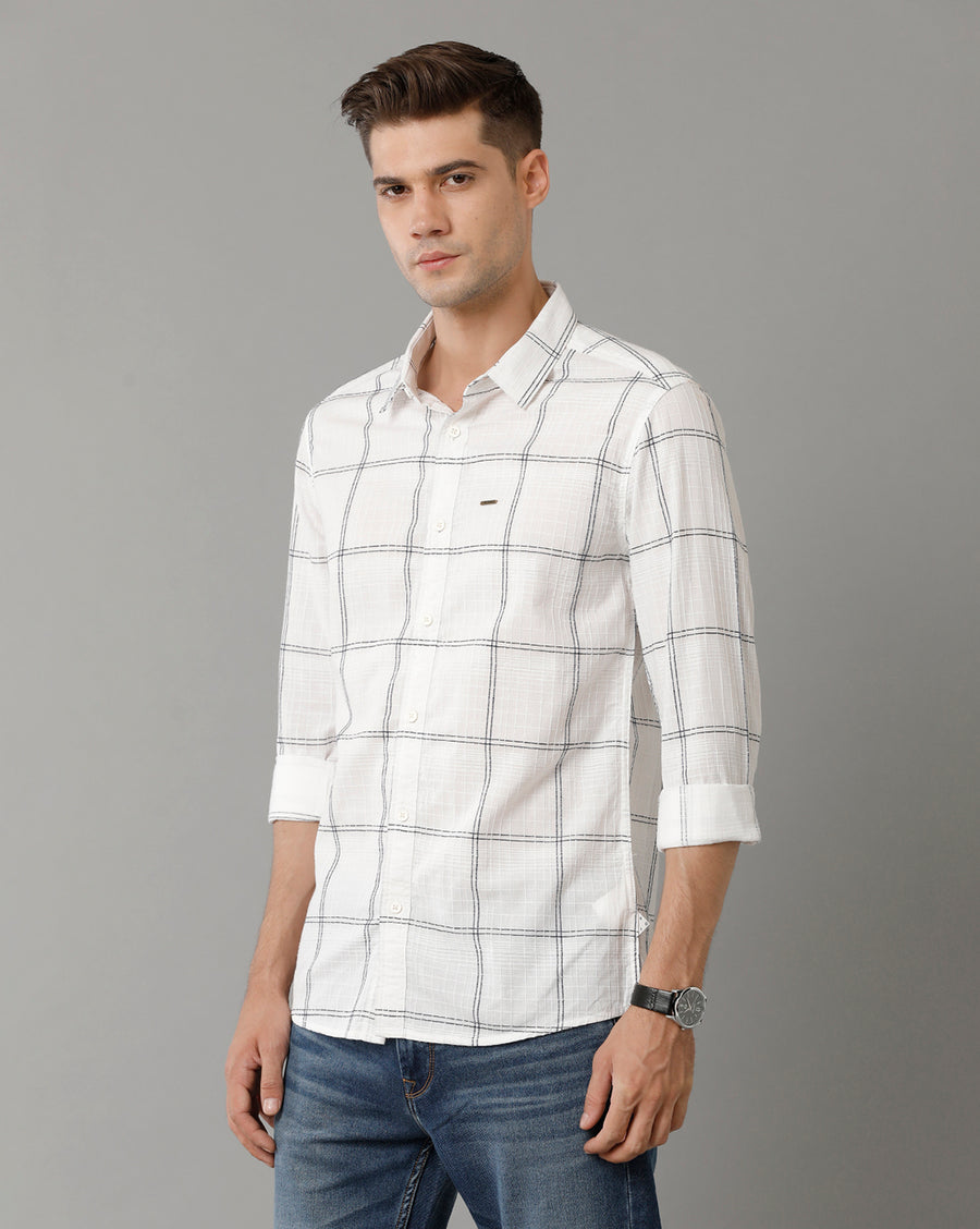 White Black Checks Full Sleeve Slim Fit Shirt