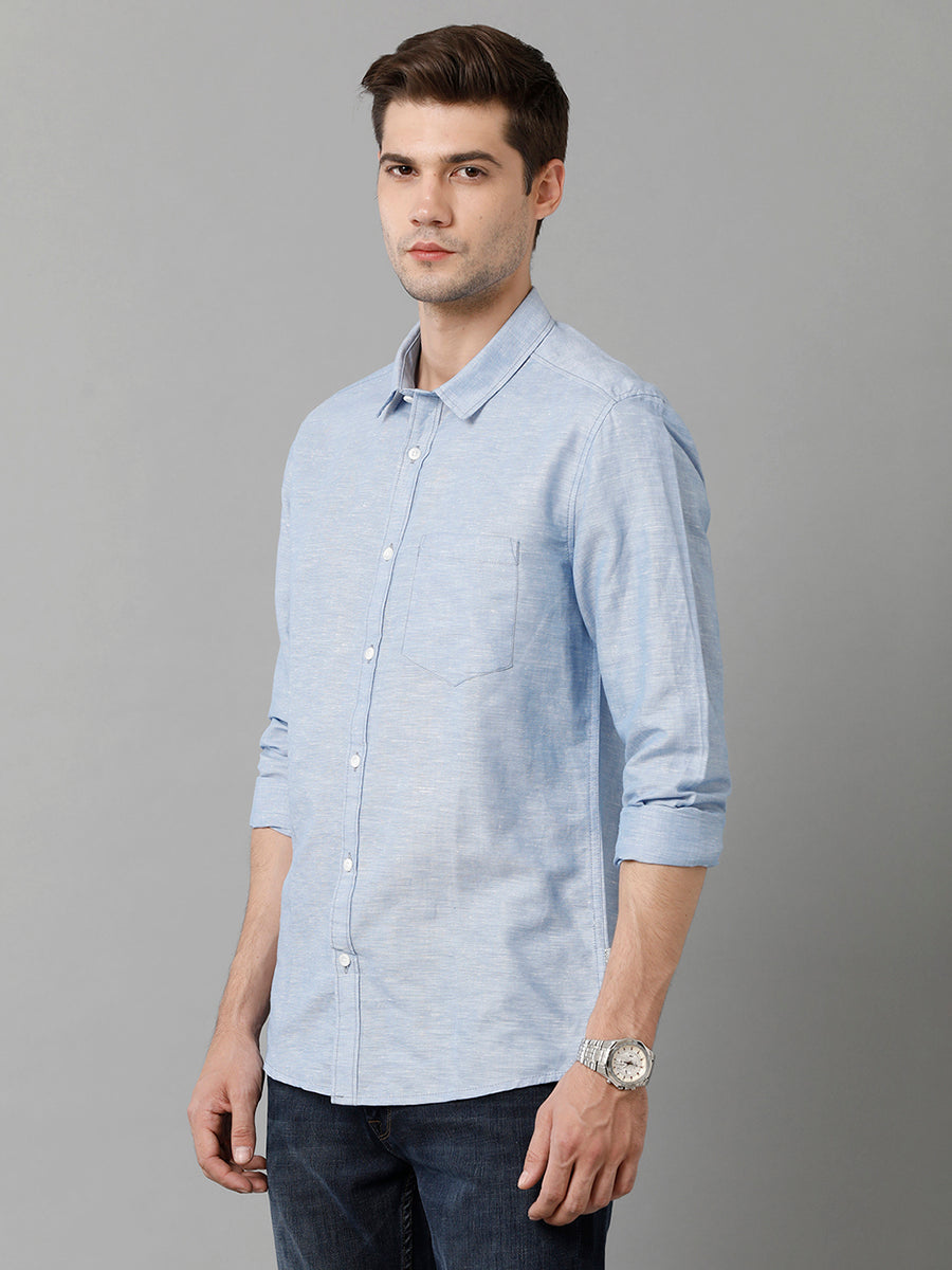 Spread Collar Slim Fit Opaque Cotton Casual Shirt
