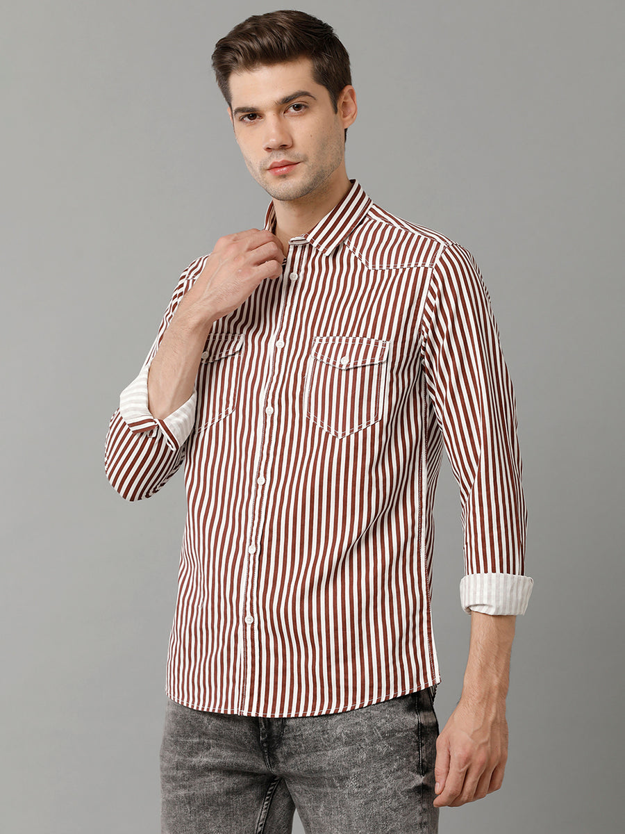 Slim Fit Vertical Stripes Pure Cotton Casual Shirt