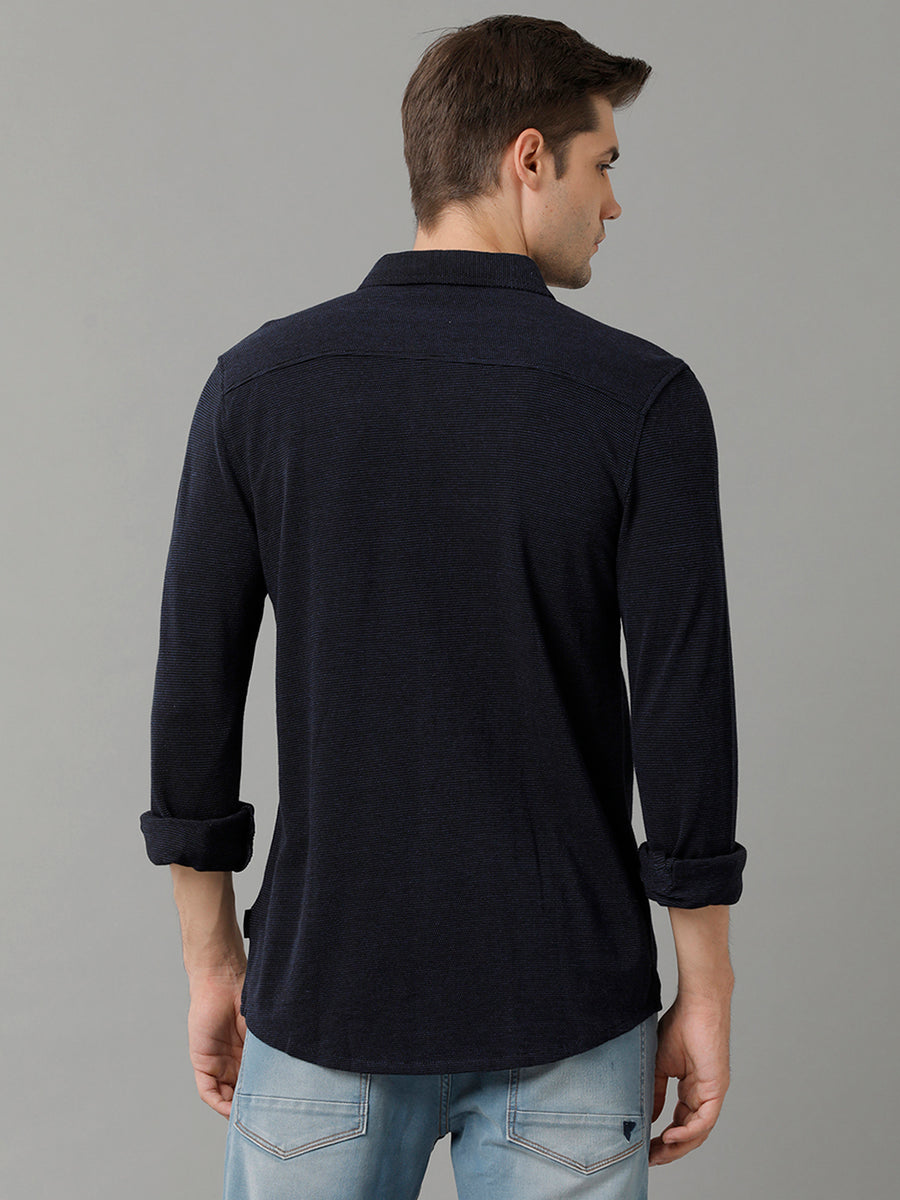 Voi Jeans Mens Men Navy Blue Slim Fit Opaque Casual Knit Shirt