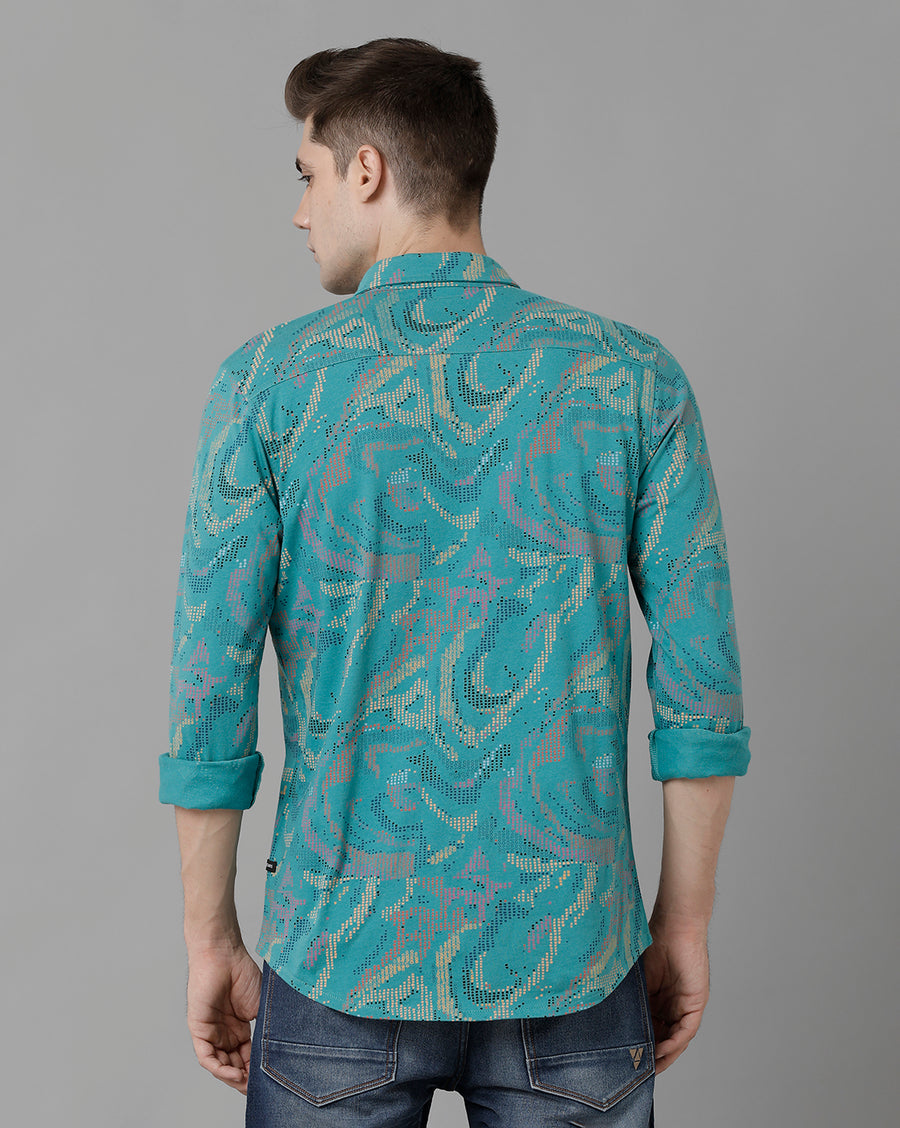Voi Jeans Men's Teal Slim Fit  Shirt