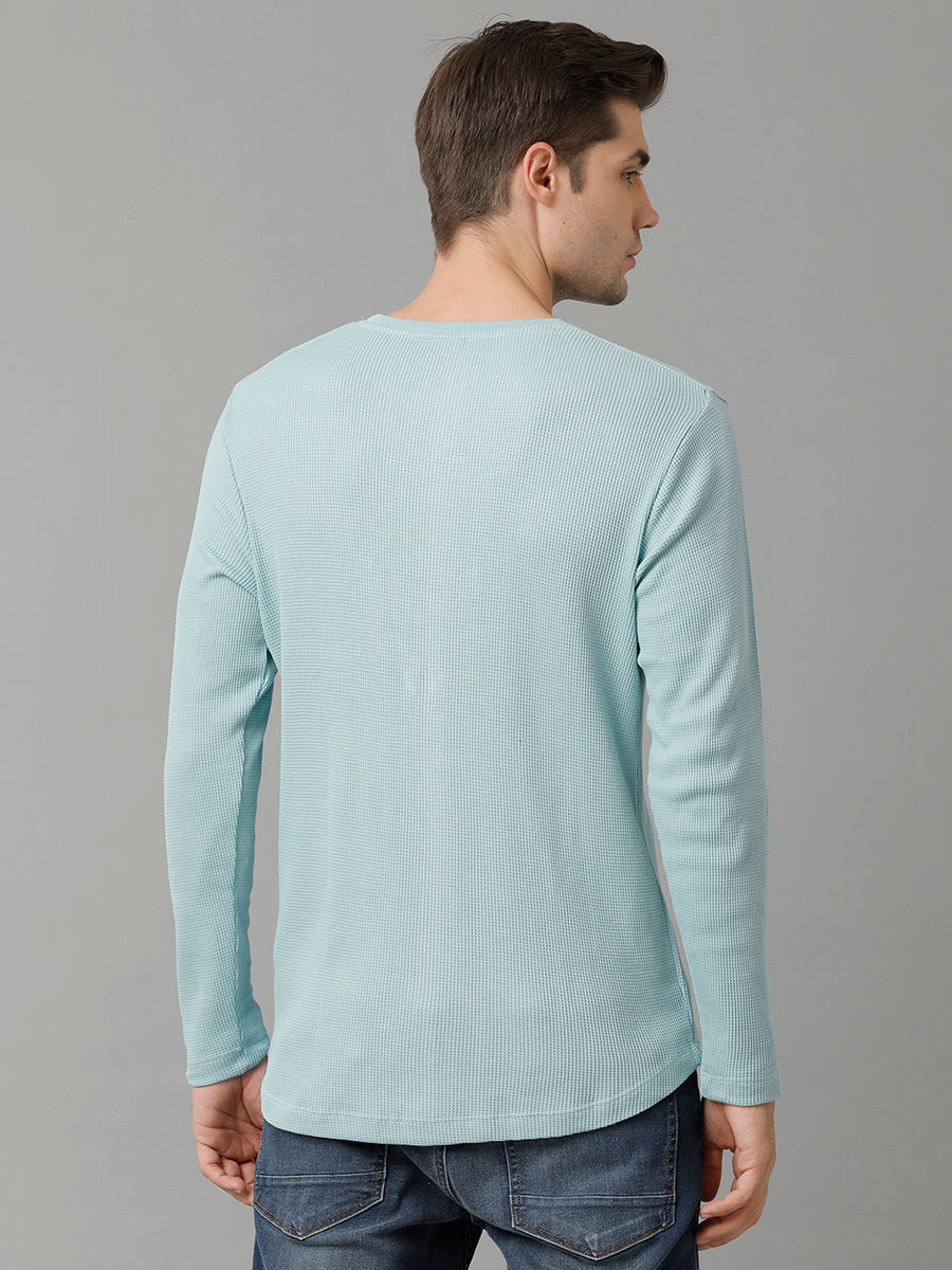 Men Waffle Solid  Regular Fit Casual T-Shirt