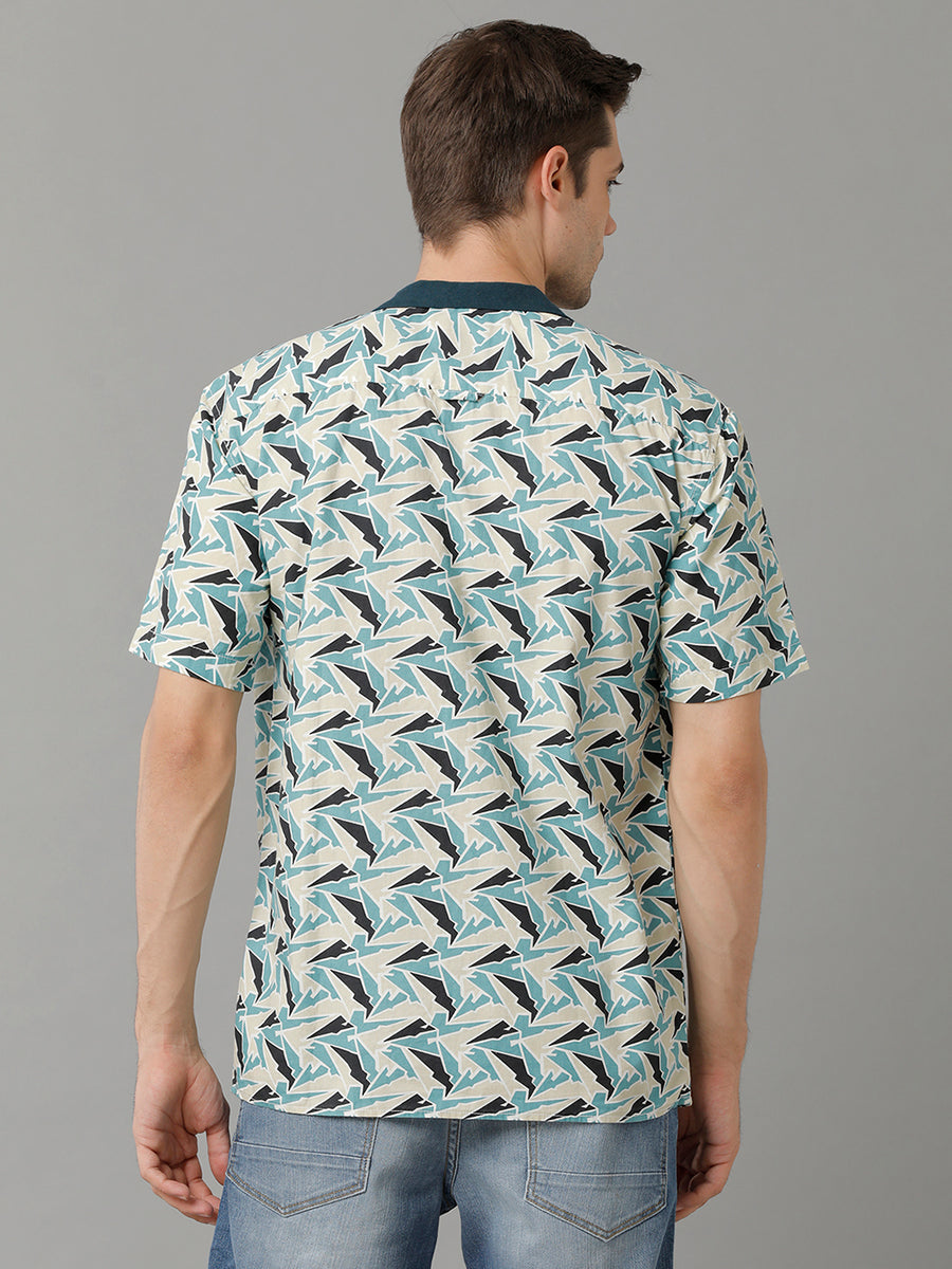 Nightwear - Geometric Printed Cutaway Collar Short Sleeves Cotton Casual Shirt