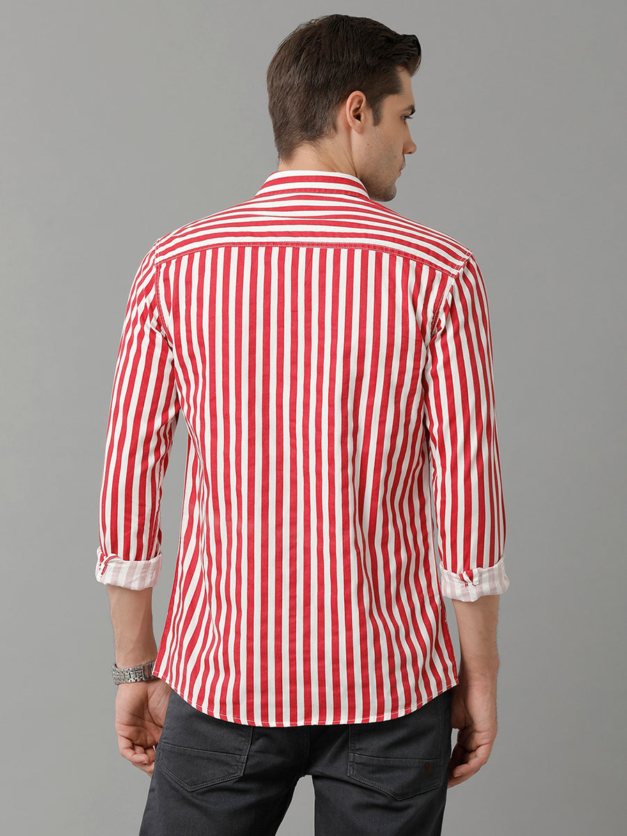 Spread Collar Striped Printed Slim Fit Opaque Cotton Casual Shirt