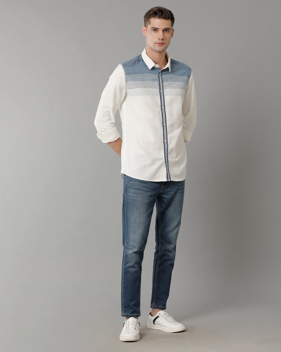 Voi Jeans Mens Indigo White Stripe Slim Fit Shirt