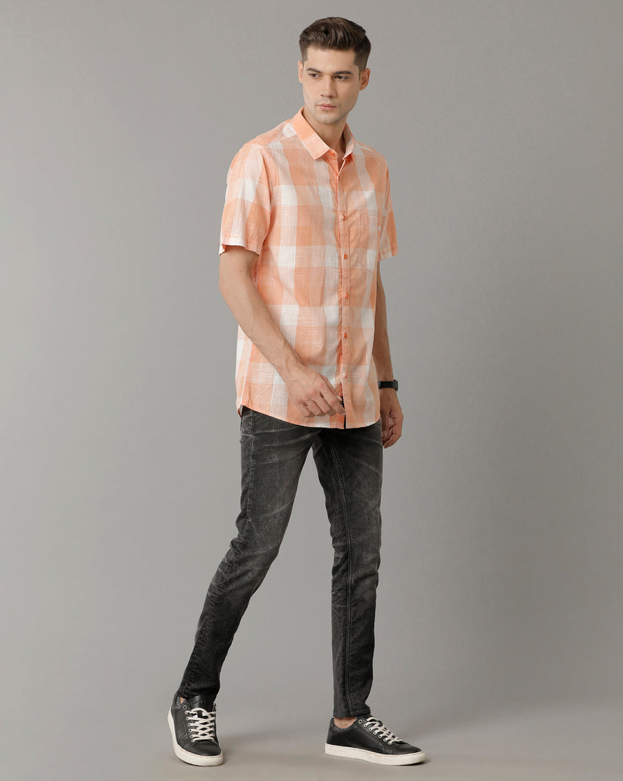 Orange Checks Slim Fit Shirts