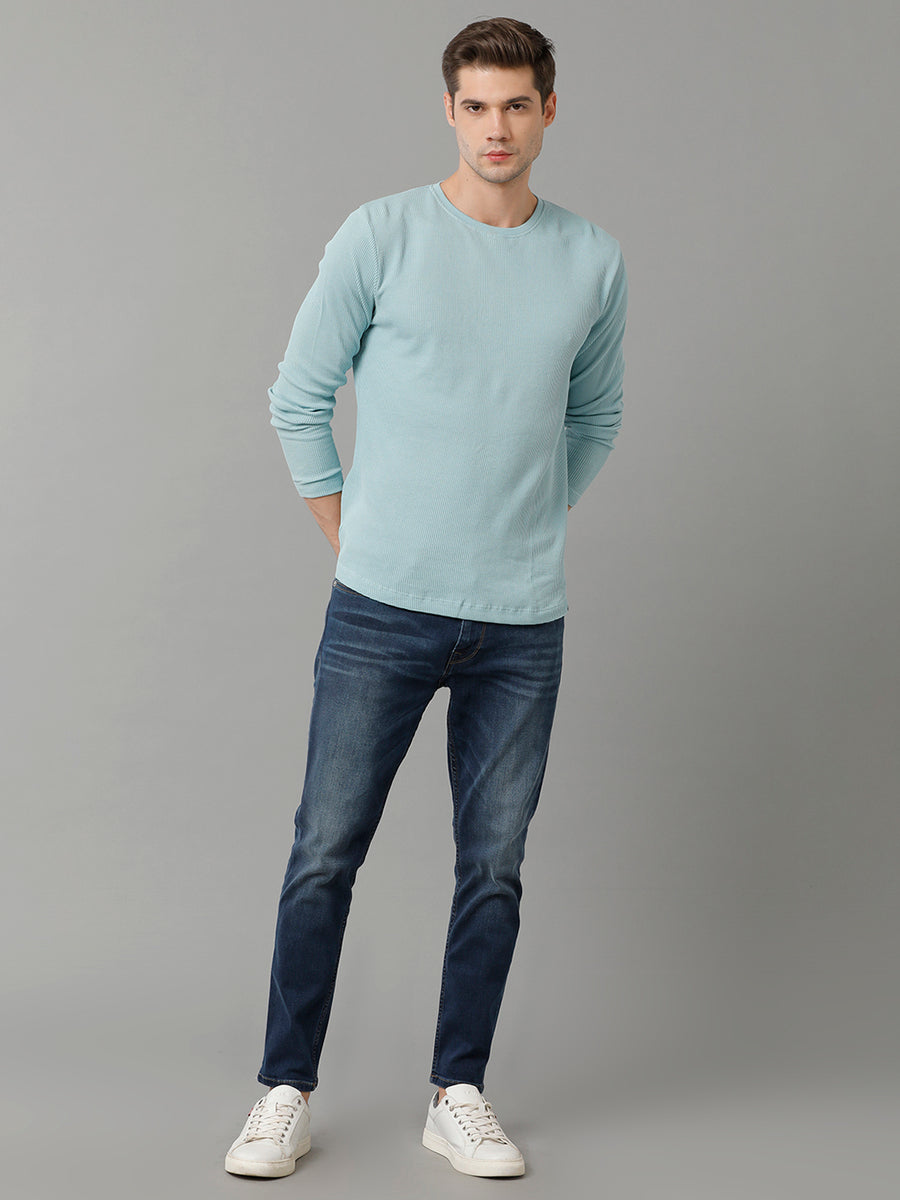 Men Waffle Solid  Regular Fit Casual T-Shirt