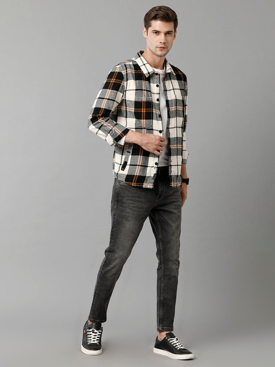 White Black Checks Regular Fit Shacket