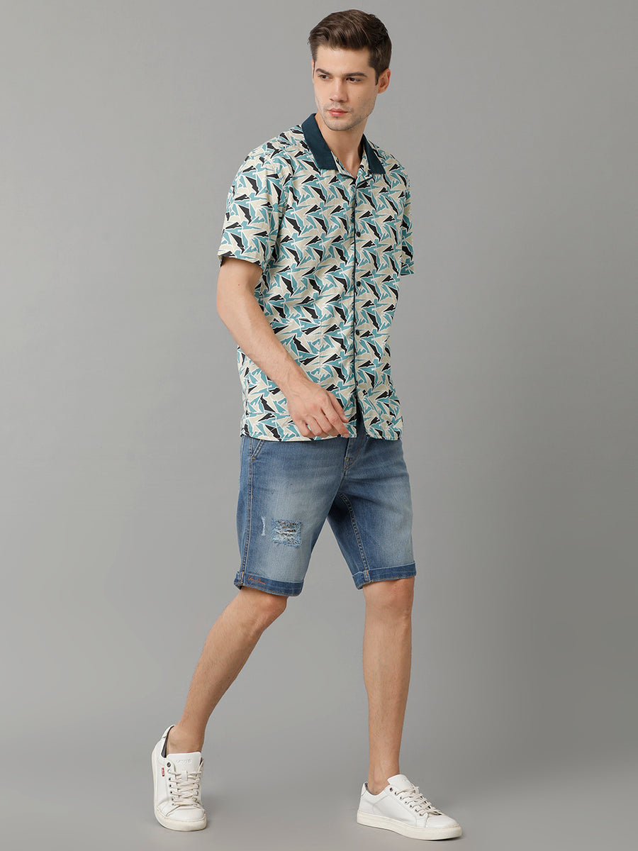 Beige Multi Aop Regular Fit Shirt