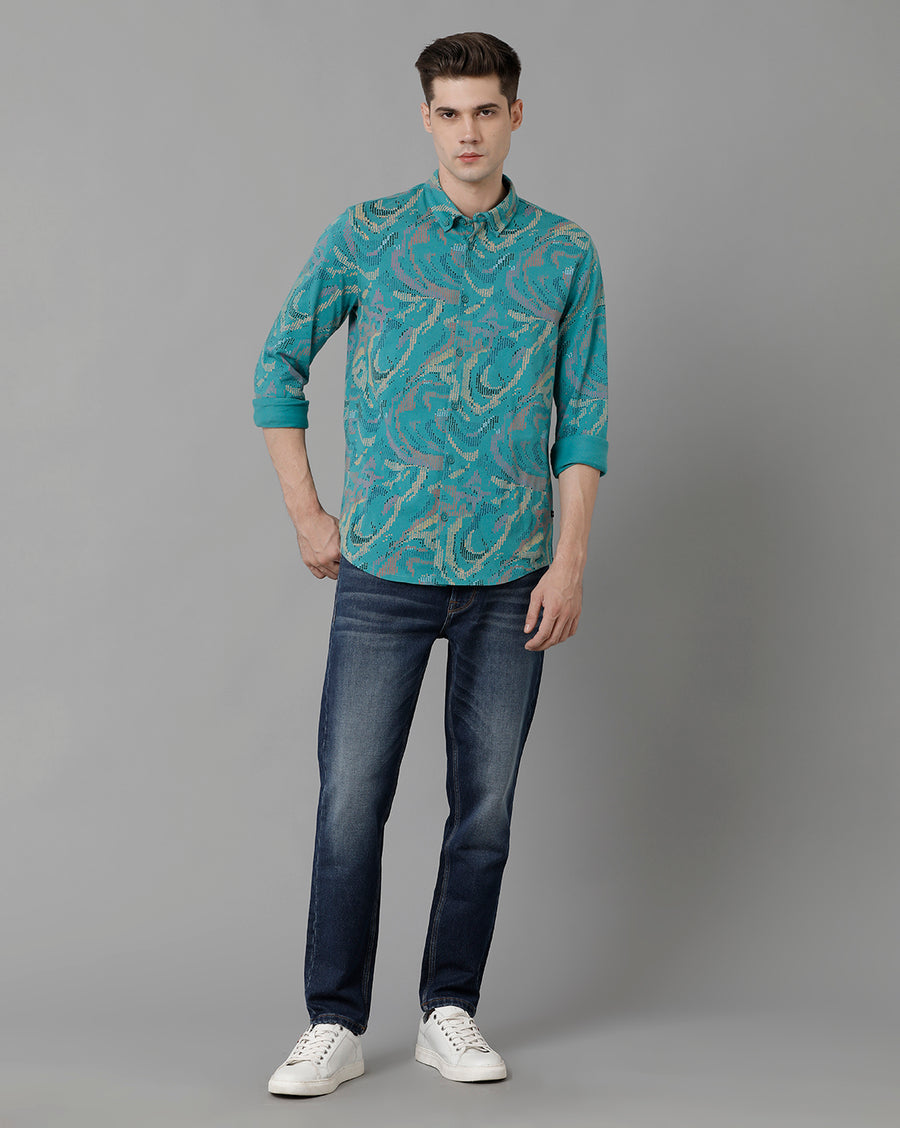 Voi Jeans Men's Teal Slim Fit  Shirt