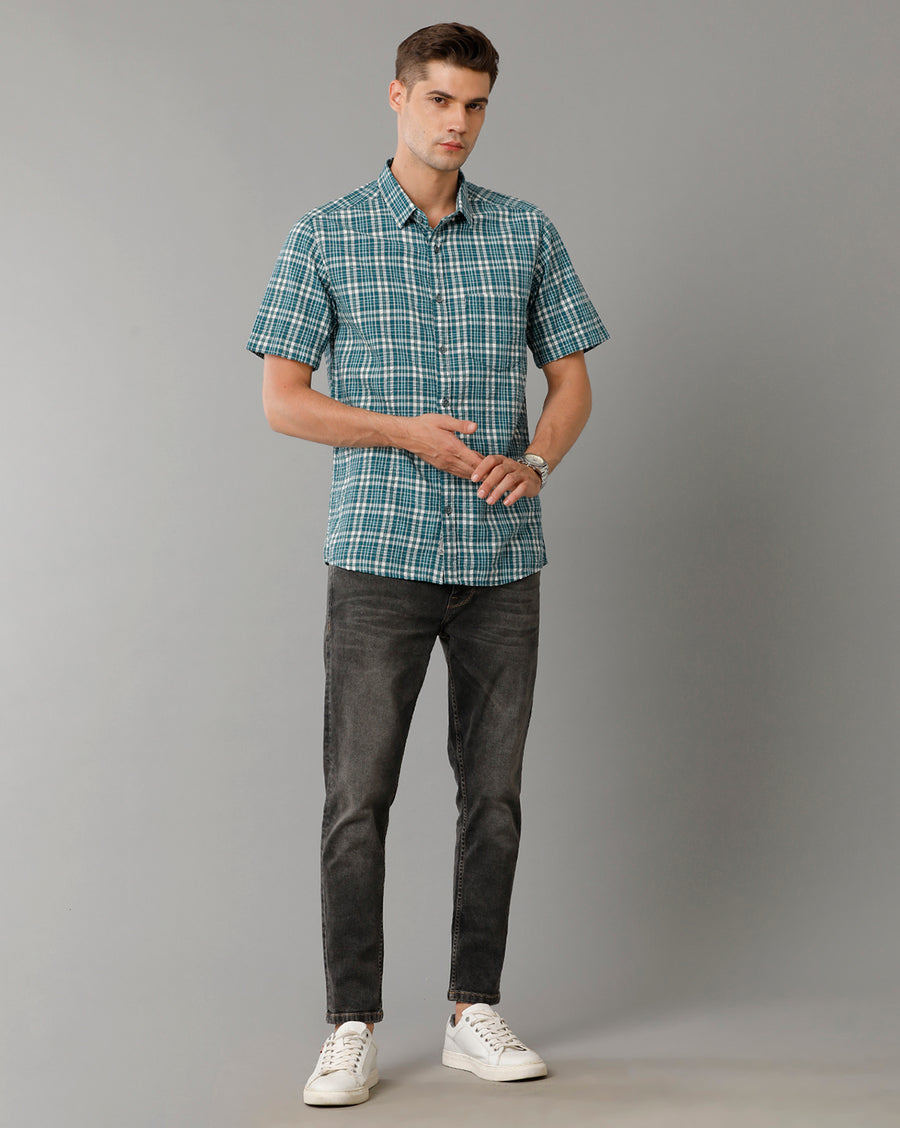 Light Green Checks Slim Fit Shirt