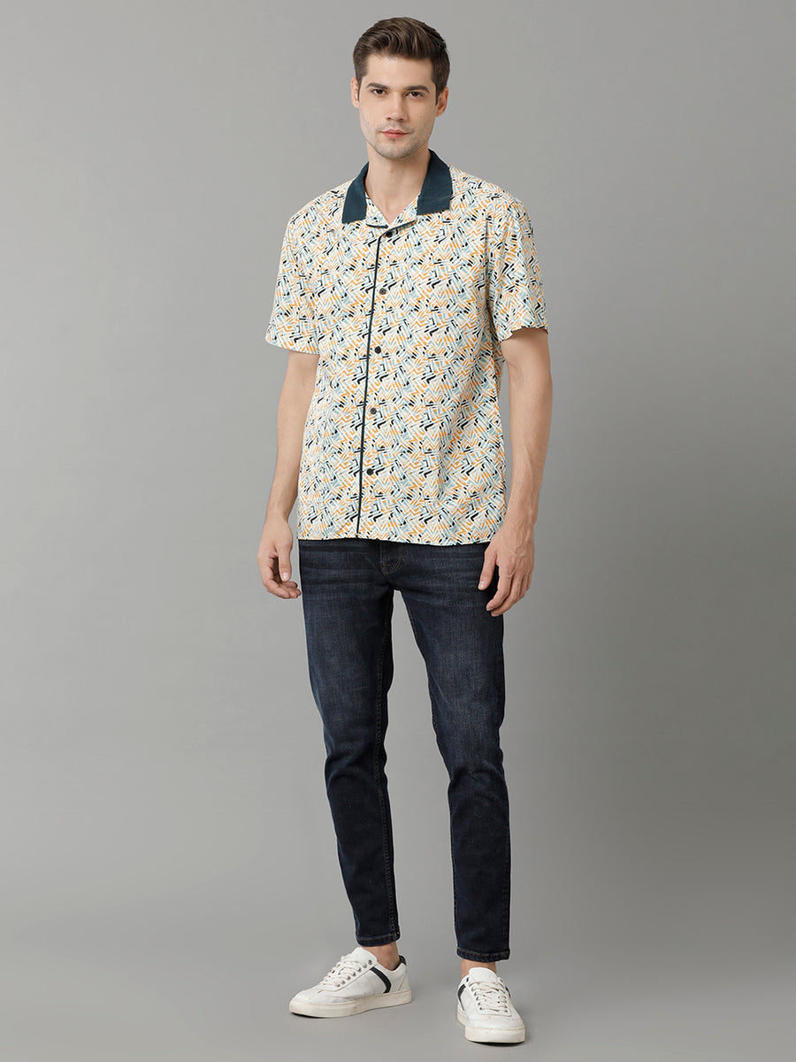 Nightwear - Abstract Printed Cutaway Collar Short Sleeves Cotton Casual Shirt