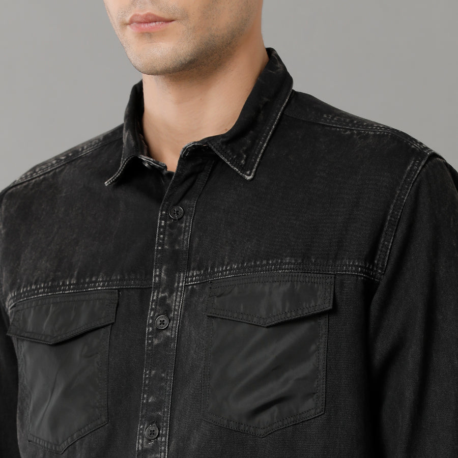 Voi Jeans Mens Black Slim Fit Shirt