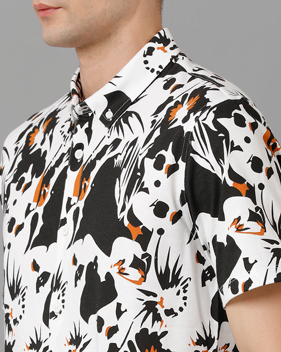 White Slim Fit Knit Shirt