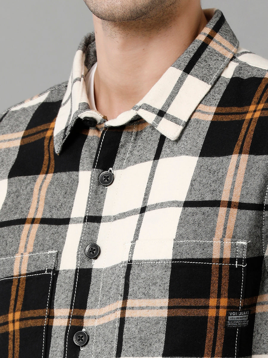White Black Checks Regular Fit Shacket
