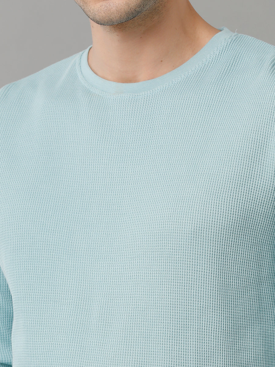 Men Waffle Solid  Regular Fit Casual T-Shirt