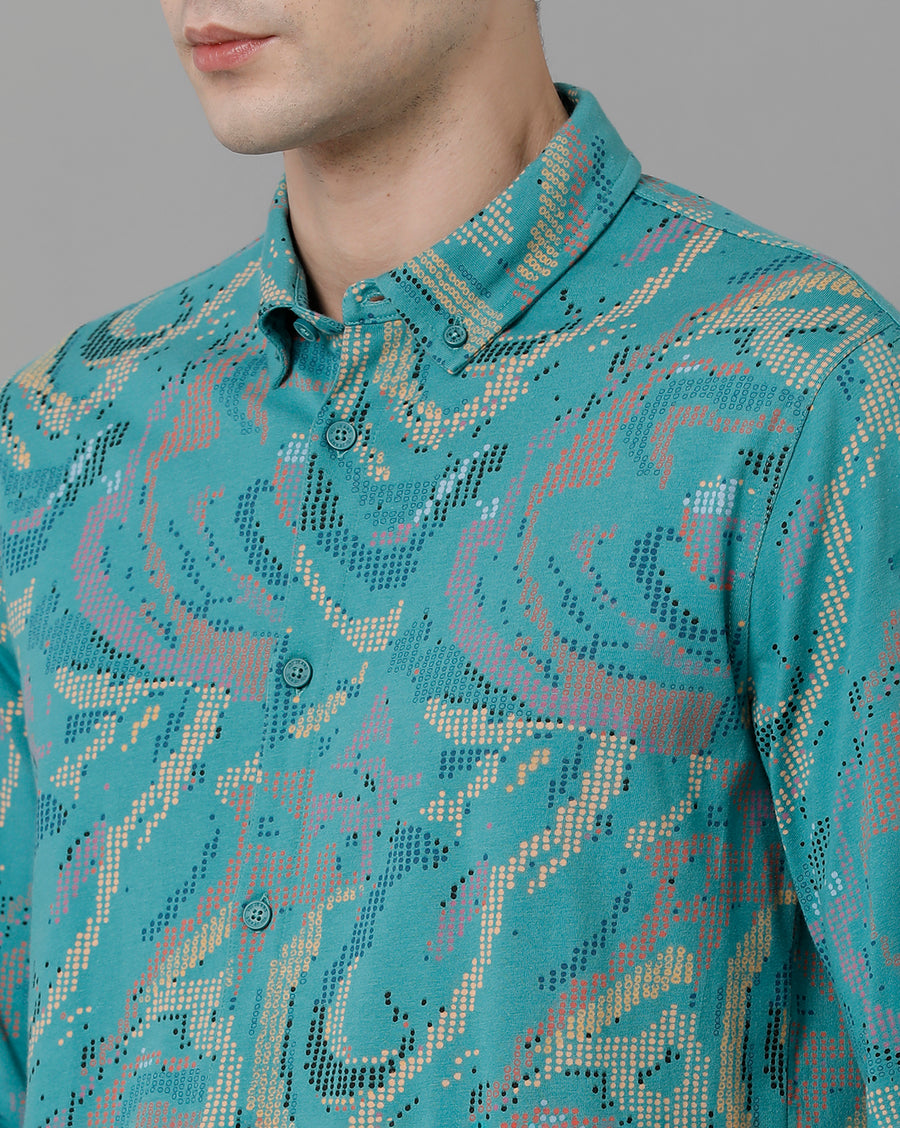 Voi Jeans Men's Teal Slim Fit  Shirt
