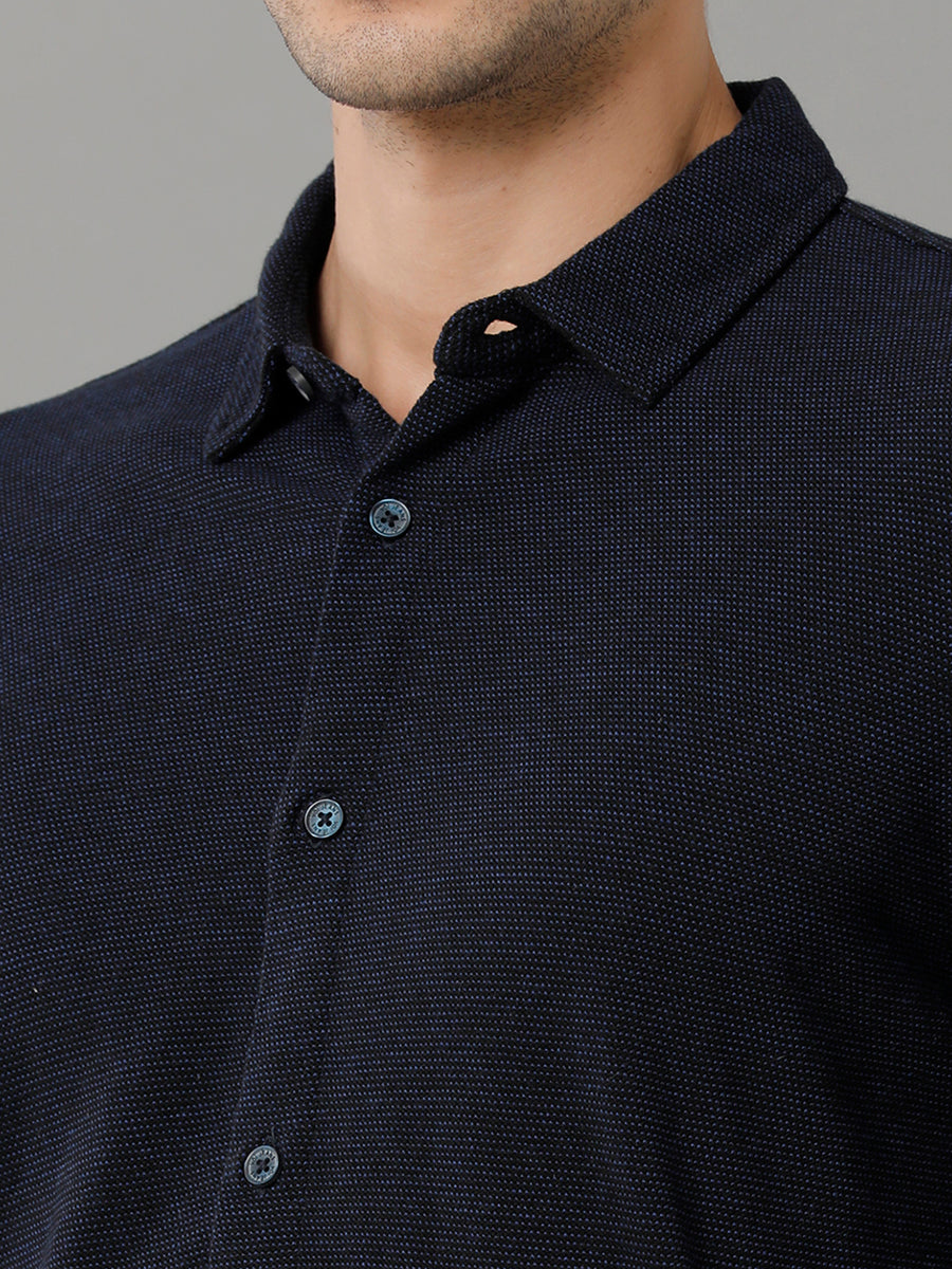 Voi Jeans Mens Men Navy Blue Slim Fit Opaque Casual Knit Shirt
