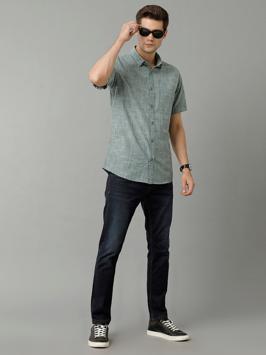 Textured Self Design Spread Collar Pure Cotton Casual Shirt