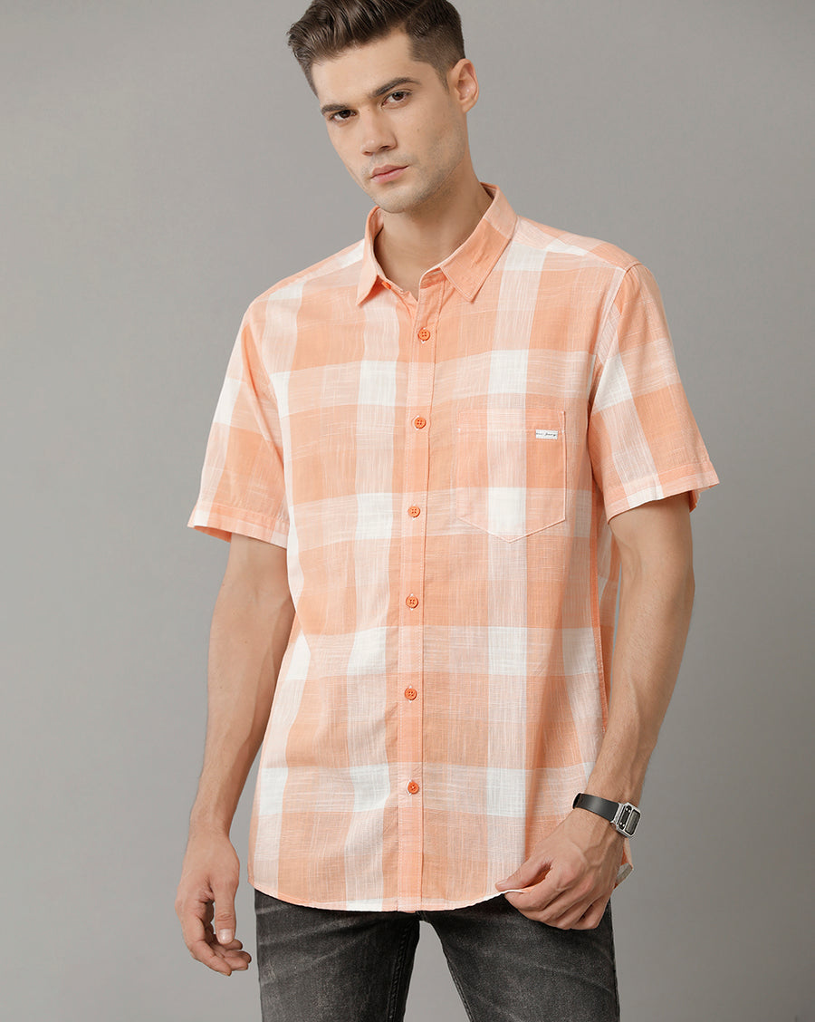 Orange Checks Slim Fit Shirts