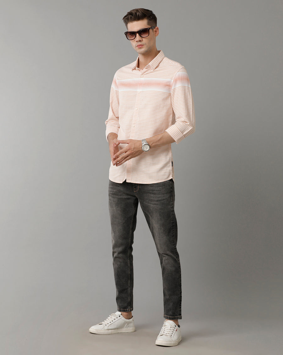 Voi Jeans Mens Red White Stripe Slim Fit Shirt