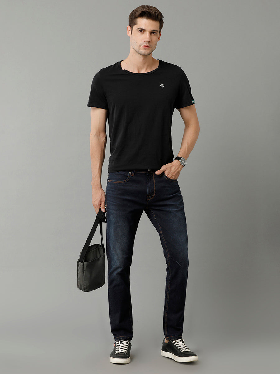 Men's Indigo Solid Track Skinny Fit Jeans