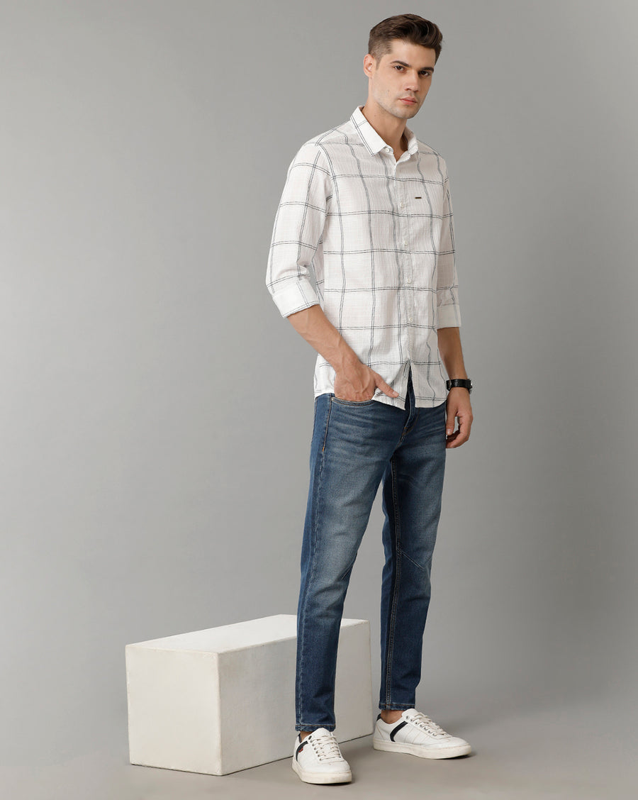 White Black Checks Full Sleeve Slim Fit Shirt