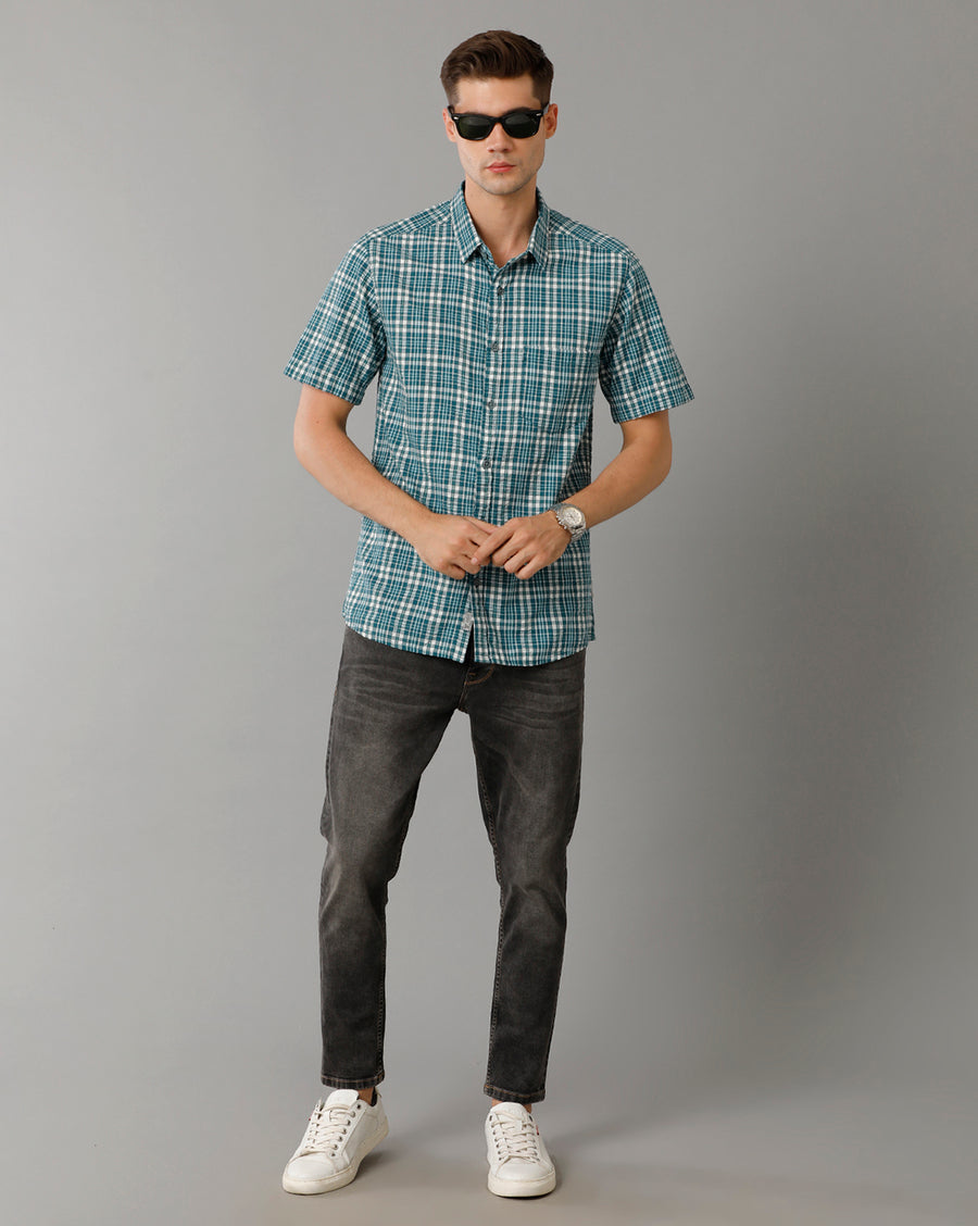 Light Green Checks Slim Fit Shirt