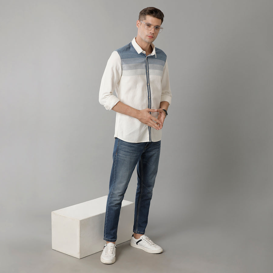 Voi Jeans Mens Indigo White Stripe Slim Fit Shirt