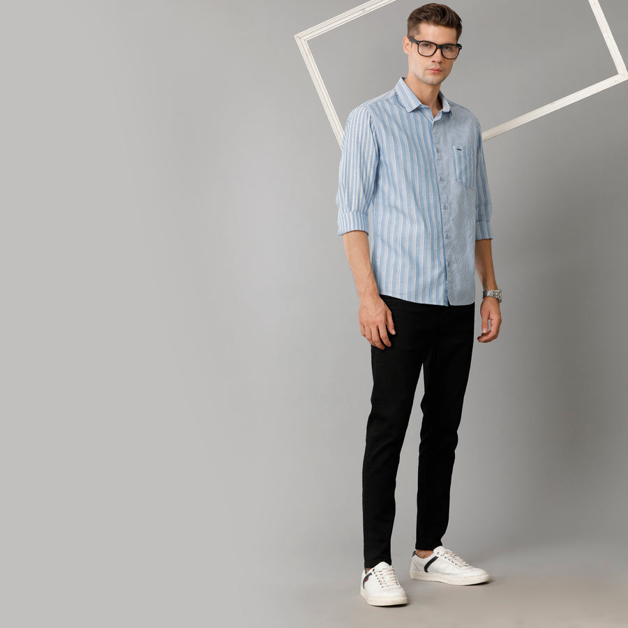 Blue White Stripes Slim Fit Shirt