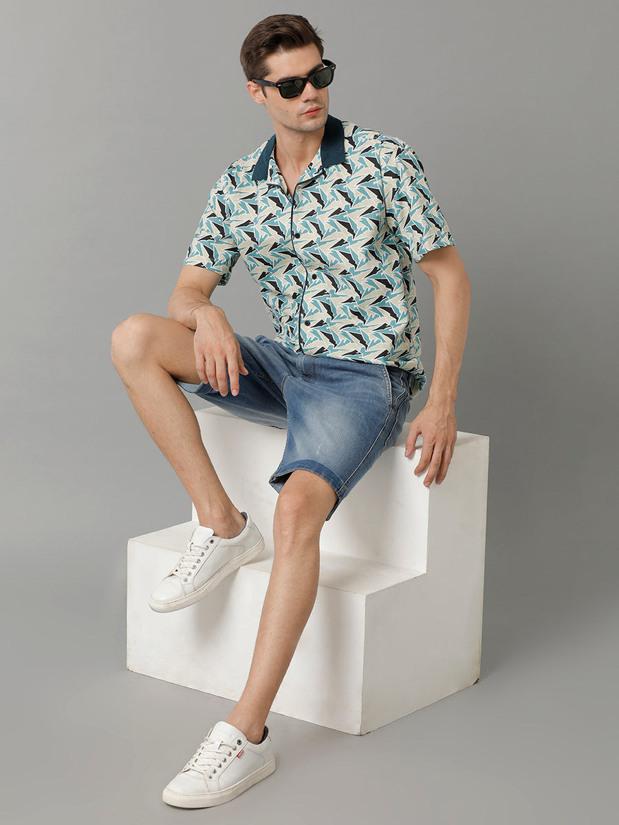 Beige Multi Aop Regular Fit Shirt