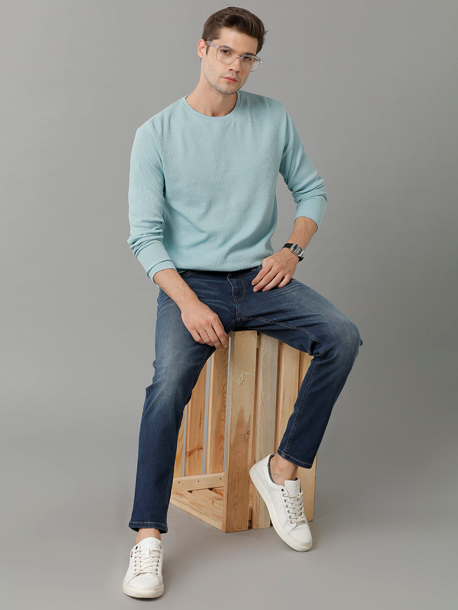 Men Waffle Solid  Regular Fit Casual T-Shirt