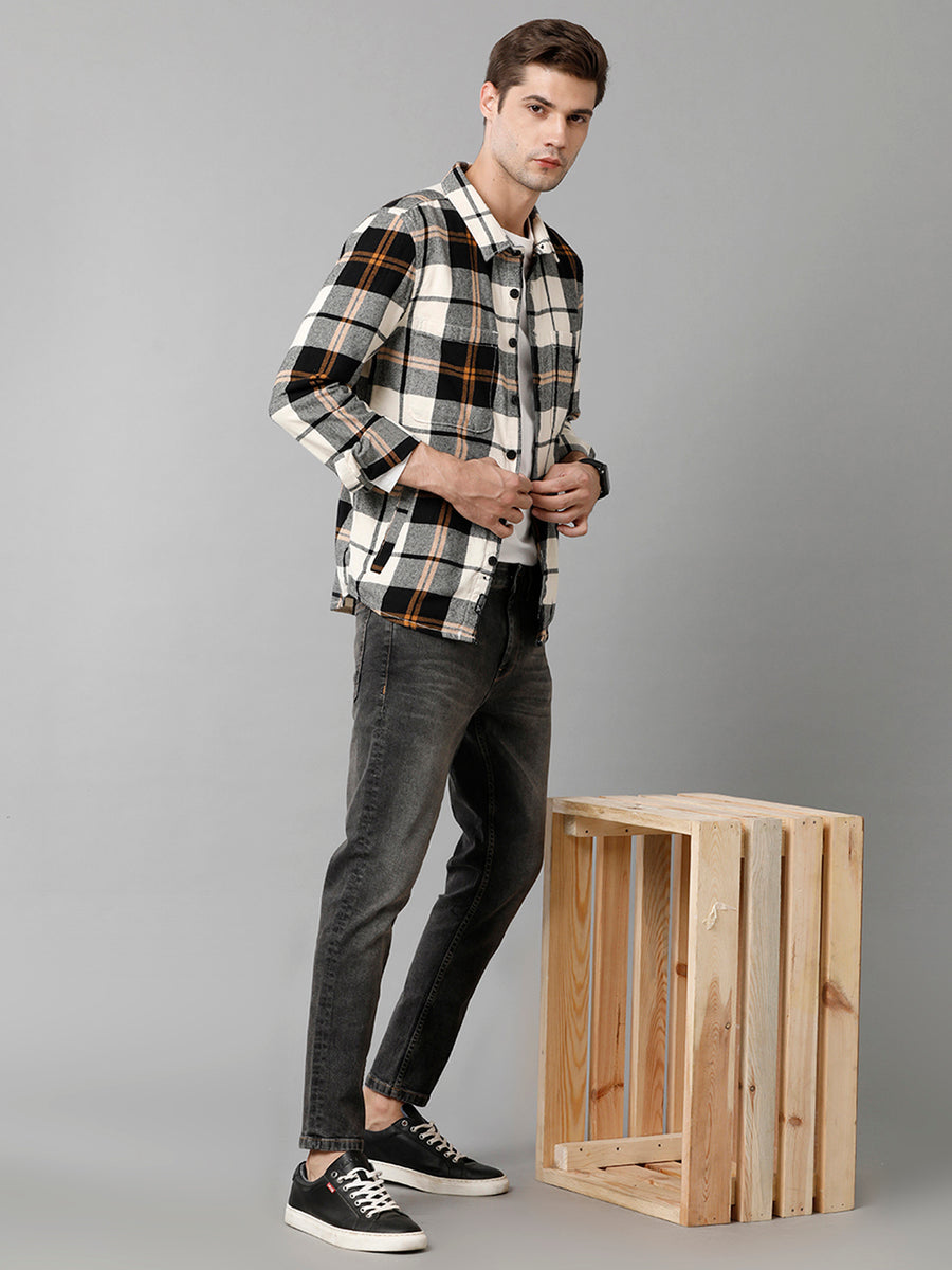 White Black Checks Regular Fit Shacket