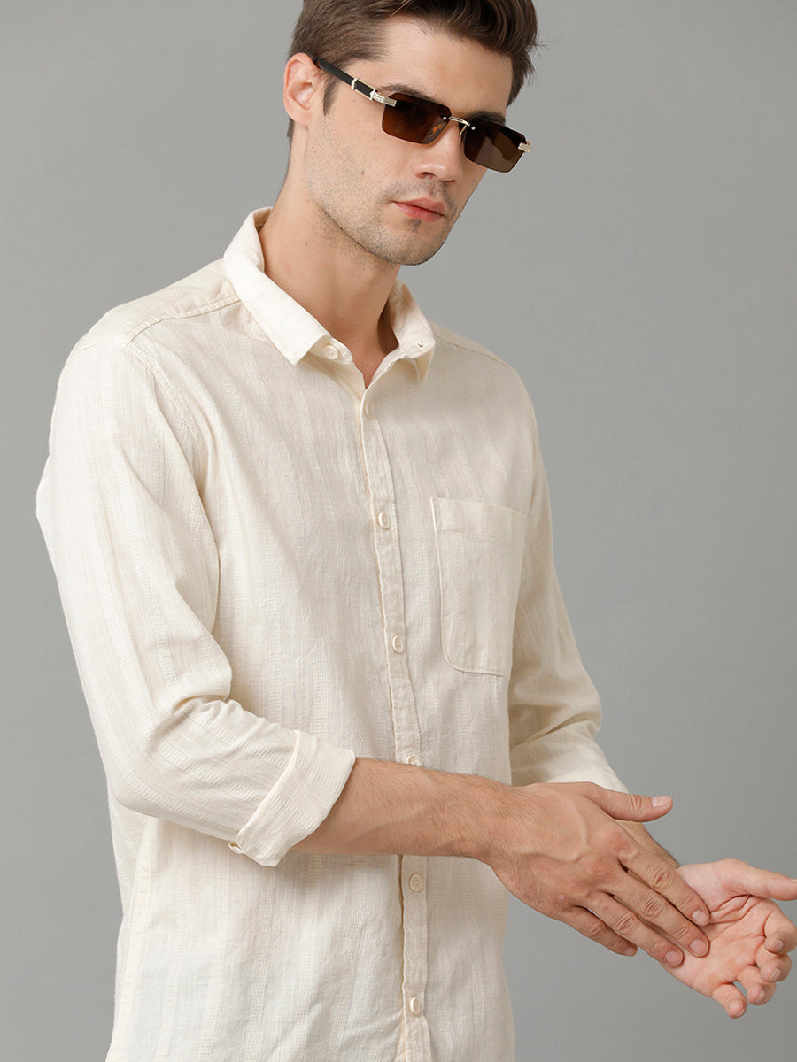 Men Cream-Coloured Slim Fit Opaque Casual Shirt