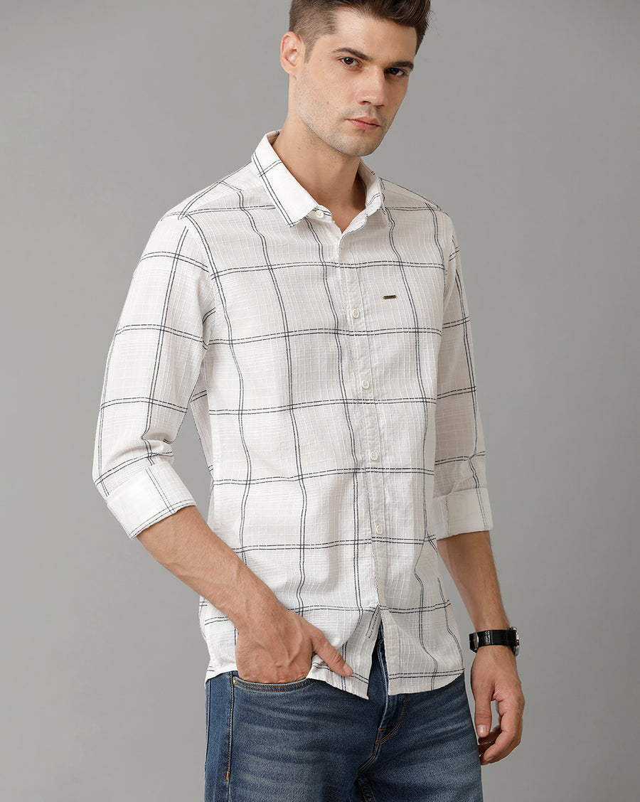White Black Checks Full Sleeve Slim Fit Shirt