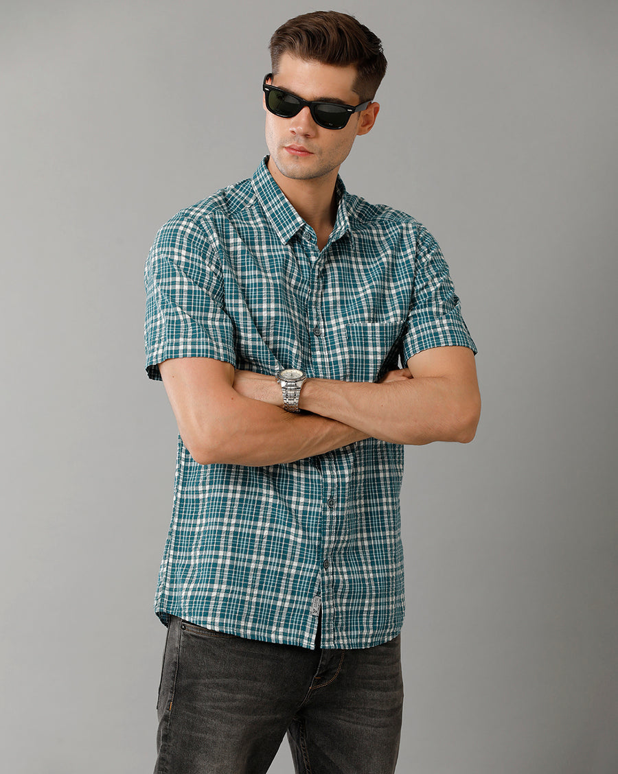 Light Green Checks Slim Fit Shirt