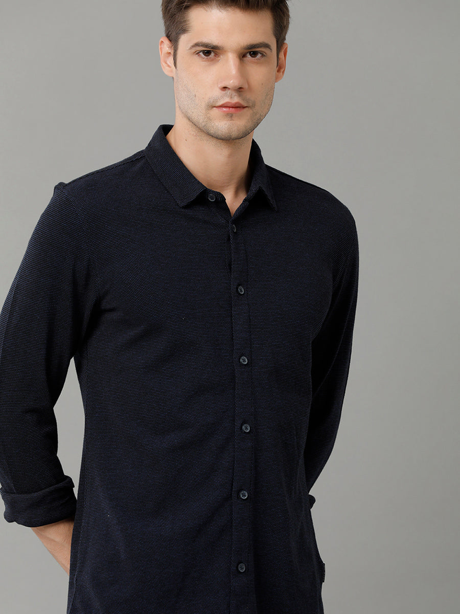Voi Jeans Mens Men Navy Blue Slim Fit Opaque Casual Knit Shirt