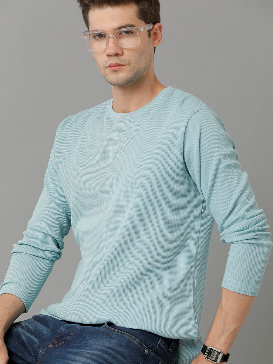 Men Waffle Solid  Regular Fit Casual T-Shirt