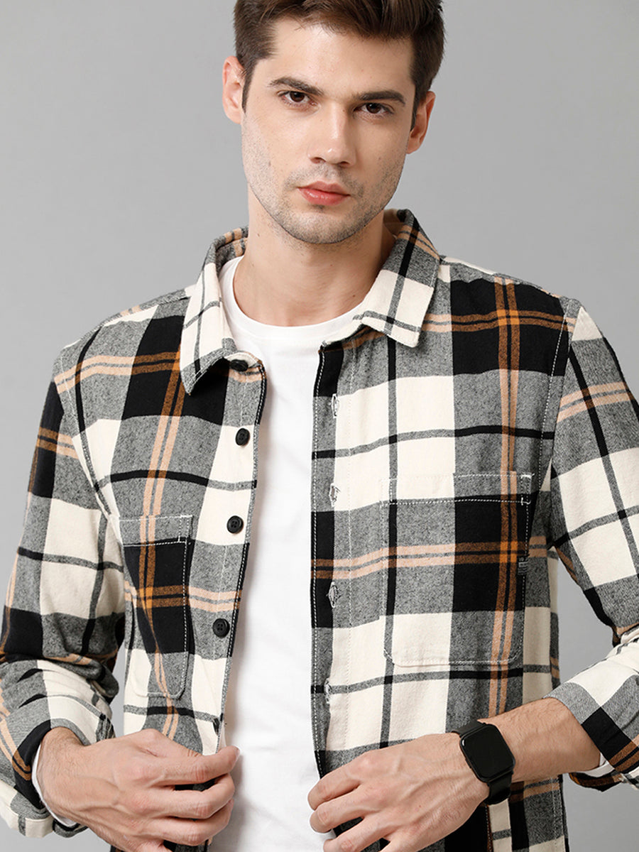 White Black Checks Regular Fit Shacket