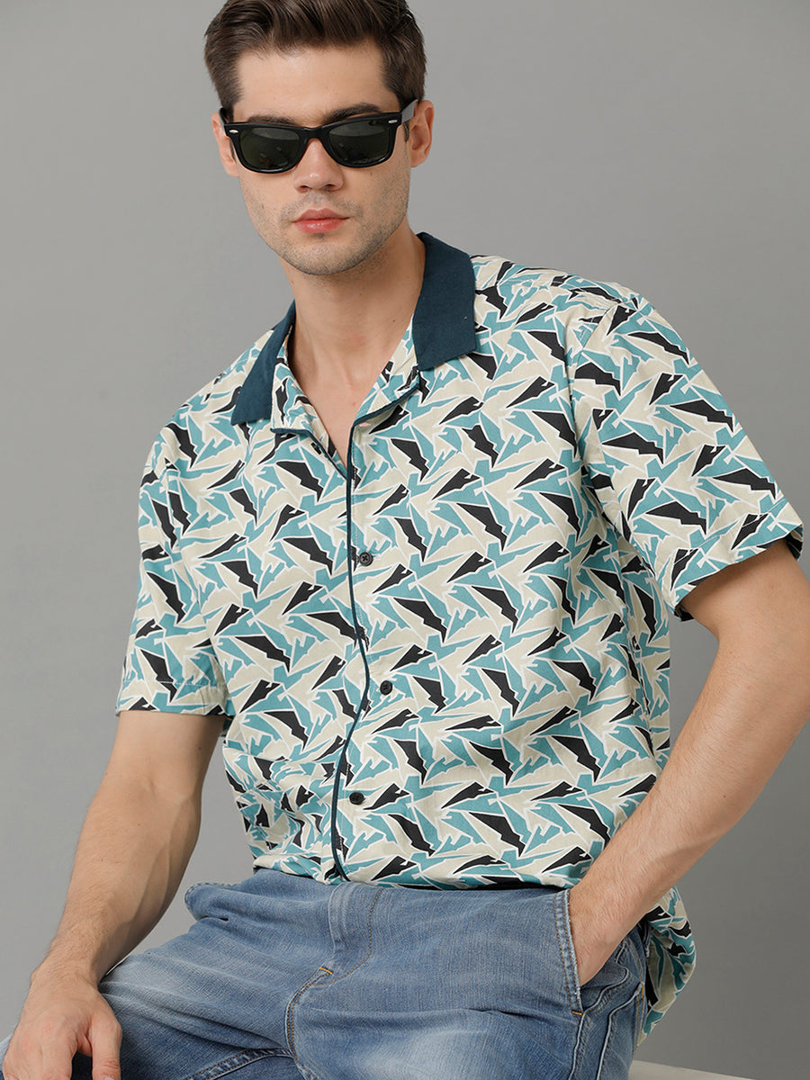 Beige Multi Aop Regular Fit Shirt