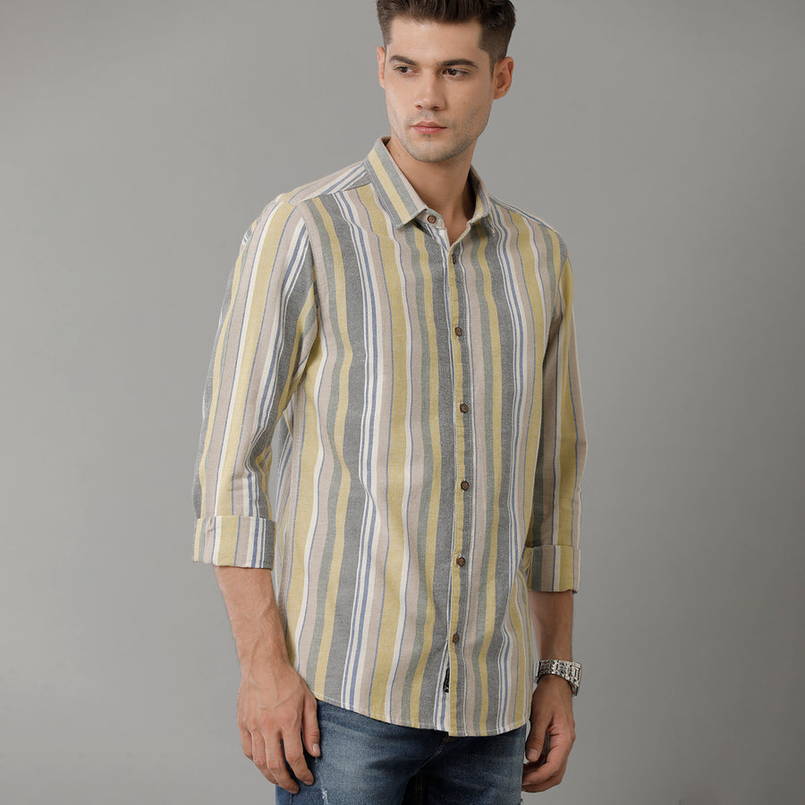Slim Fit Opaque Striped Pure Cotton Casual Shirt