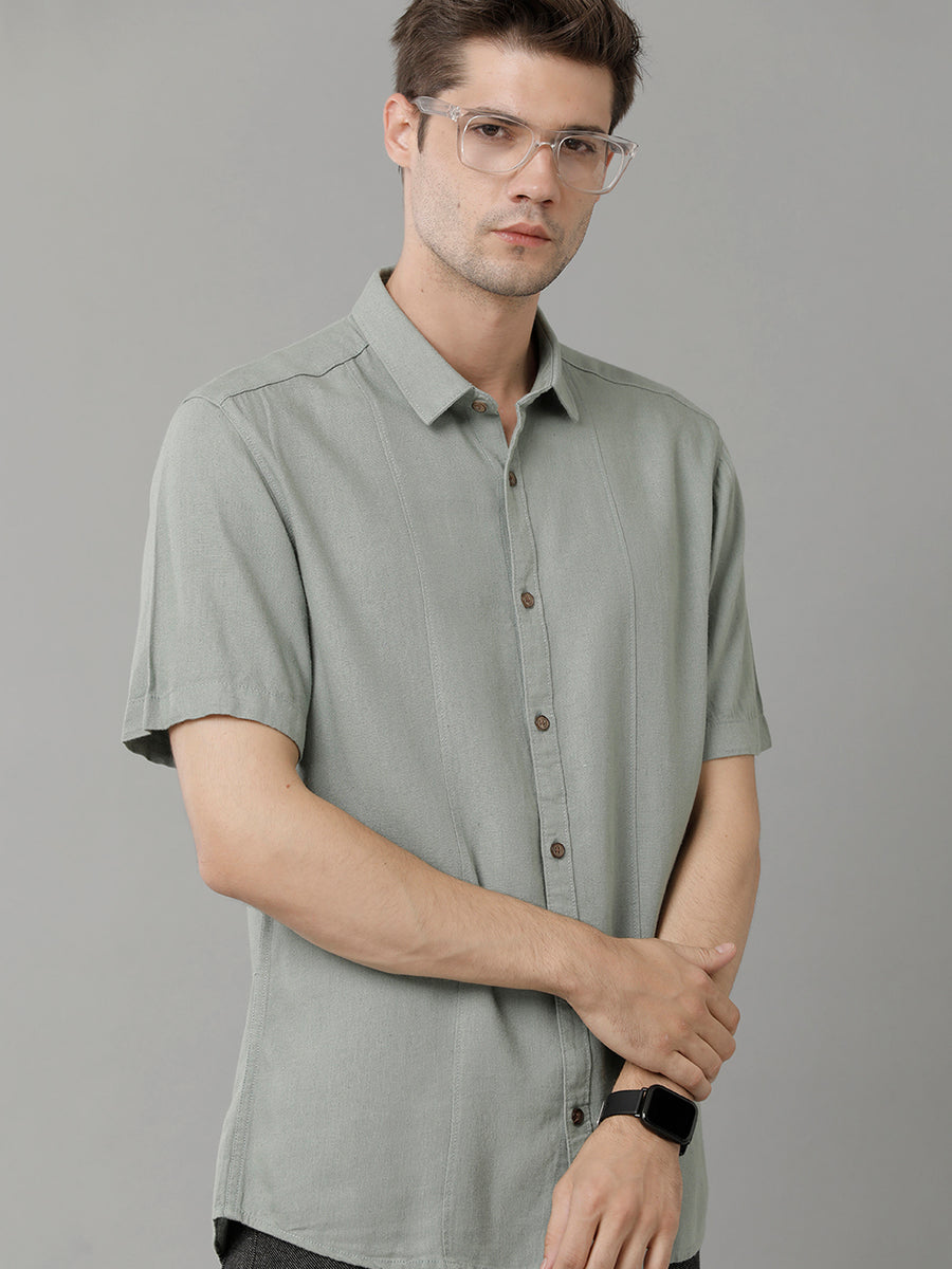Slim Fit Spread Collar Short Sleeves Casual Shirt