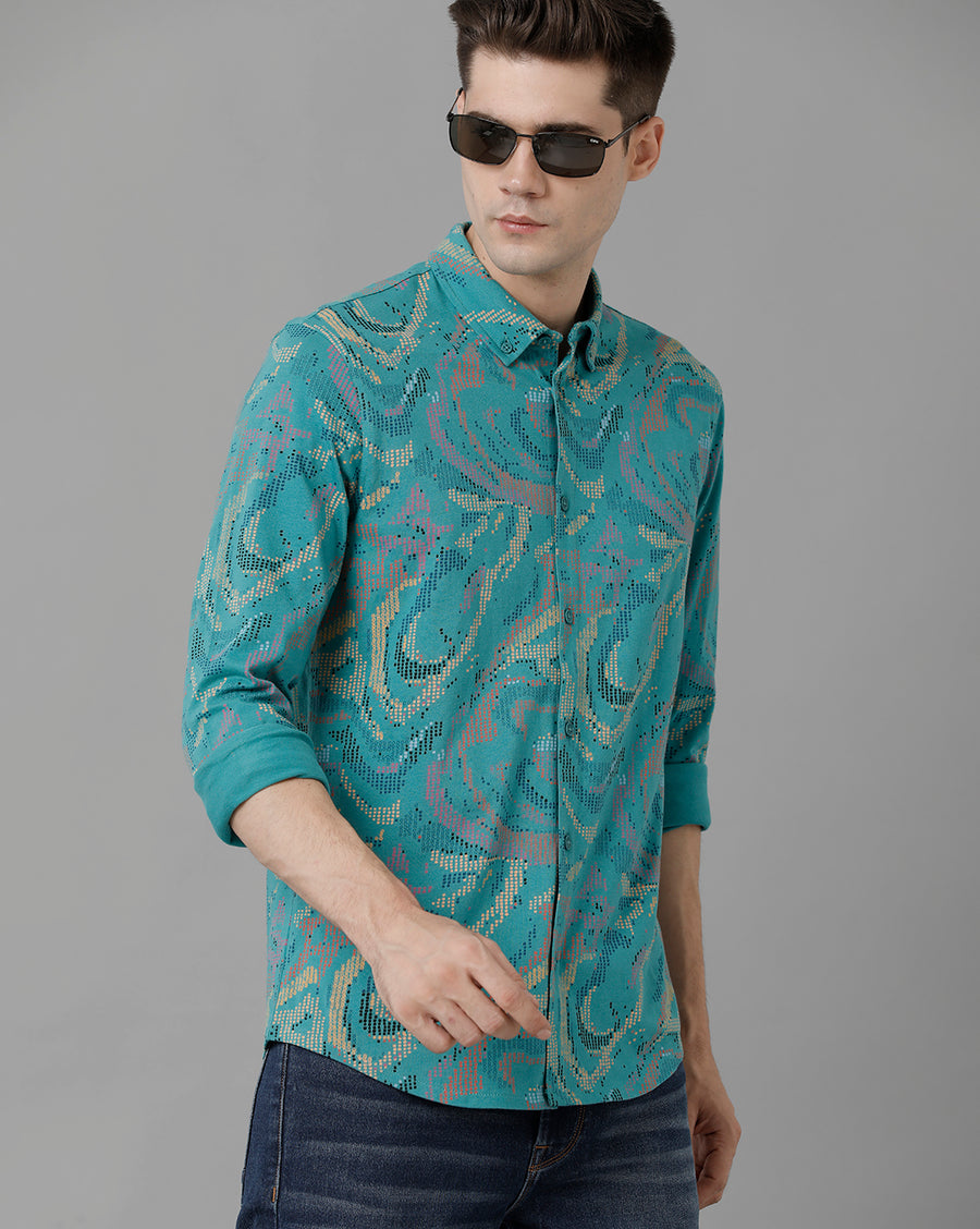 Voi Jeans Men's Teal Slim Fit  Shirt