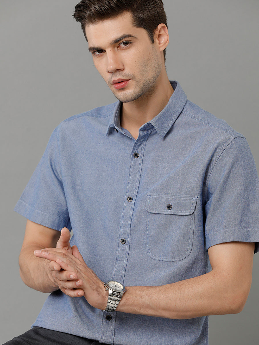 Men Blue Regular Fit Solid Casual Shirt