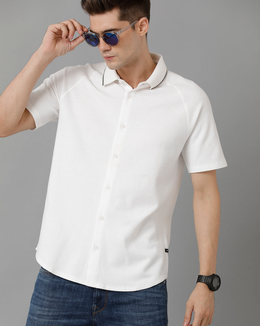 Men Solid Slim Fit Casual Knitt Shirt
