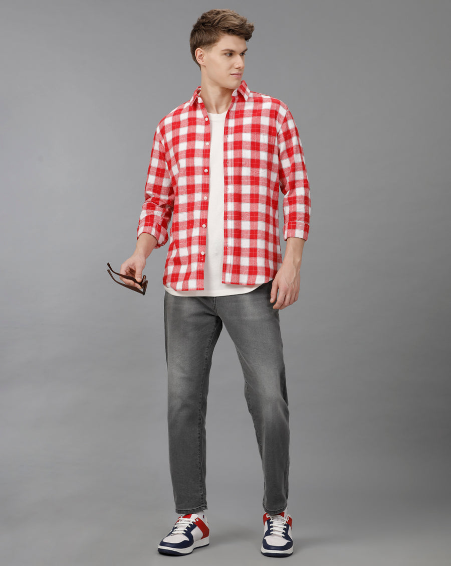 Red White Checks Slim Fit Shirt