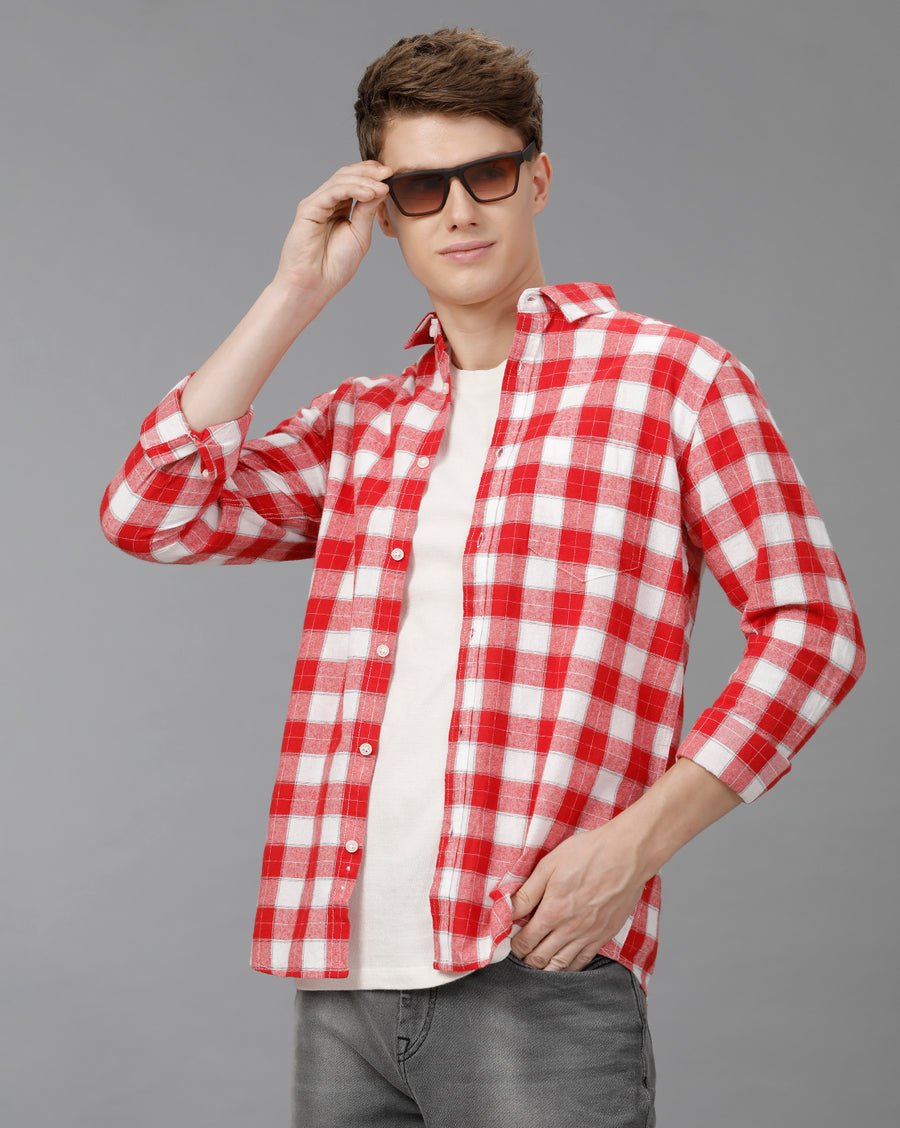 Red White Checks Slim Fit Shirt