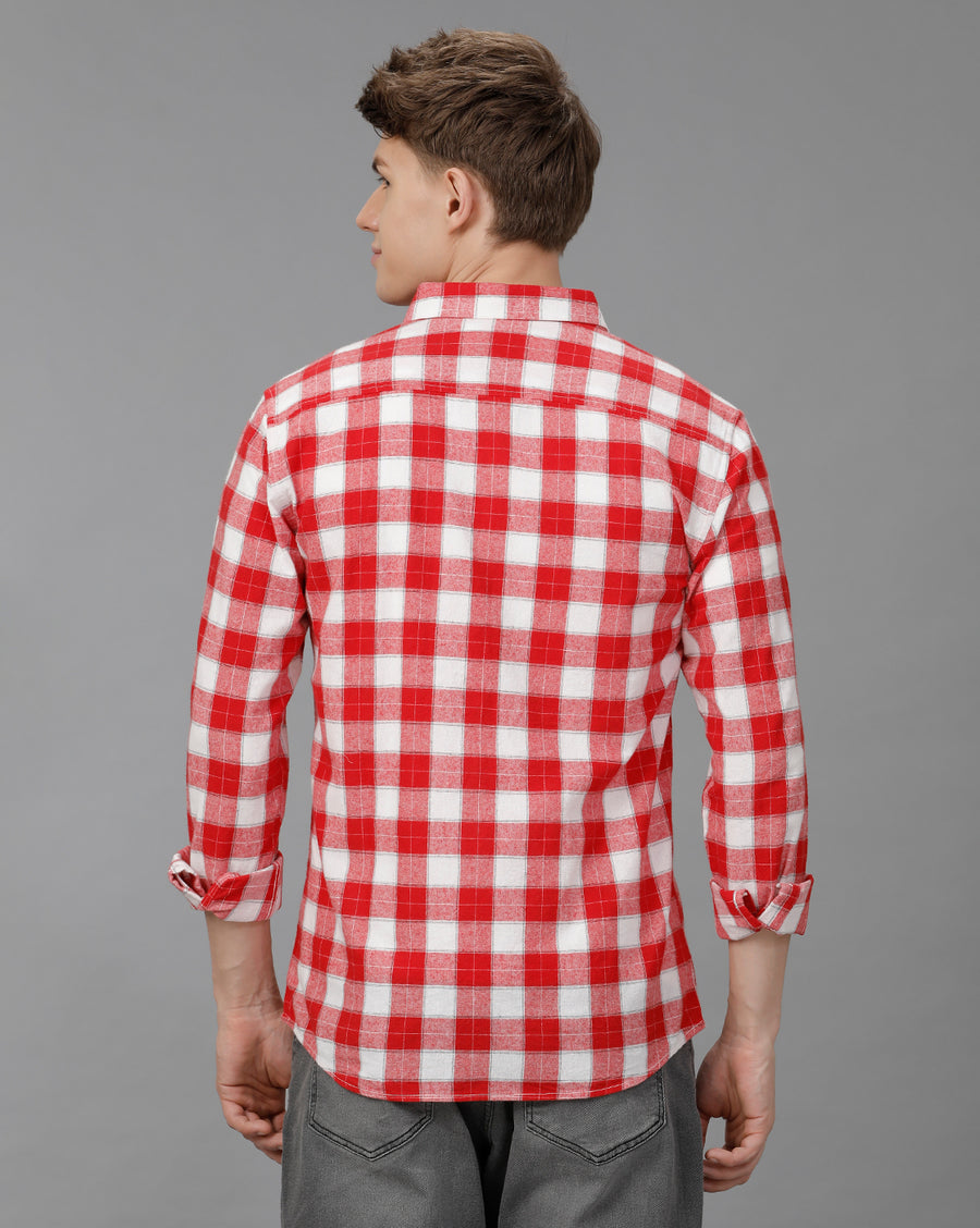 Red White Checks Slim Fit Shirt